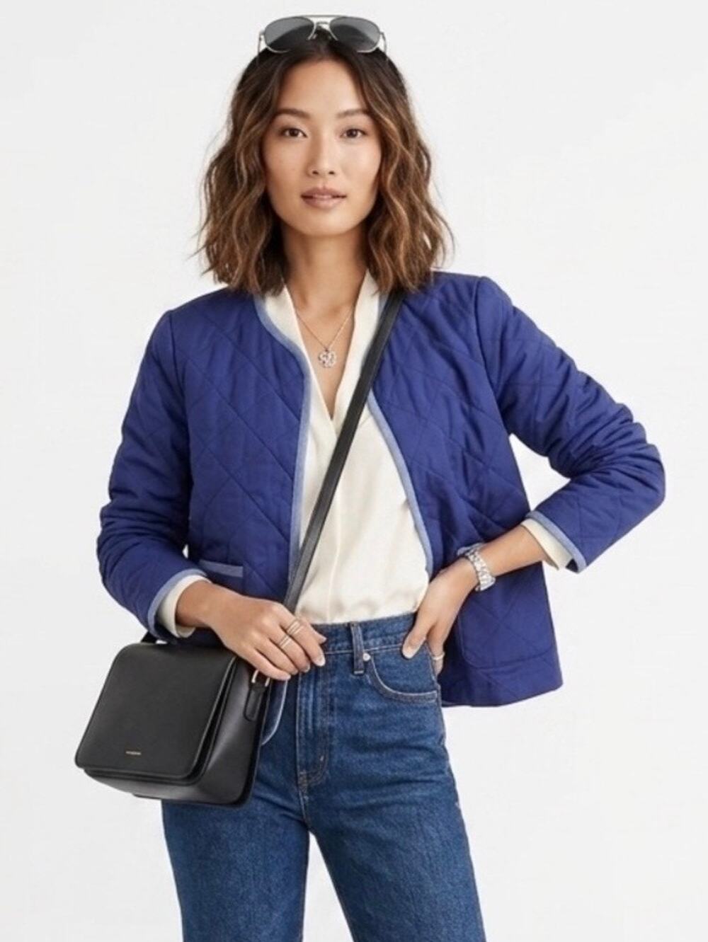 UNTUCKIT For Her Leslie Quilted Cotton Jacket in Navy Blue 41025